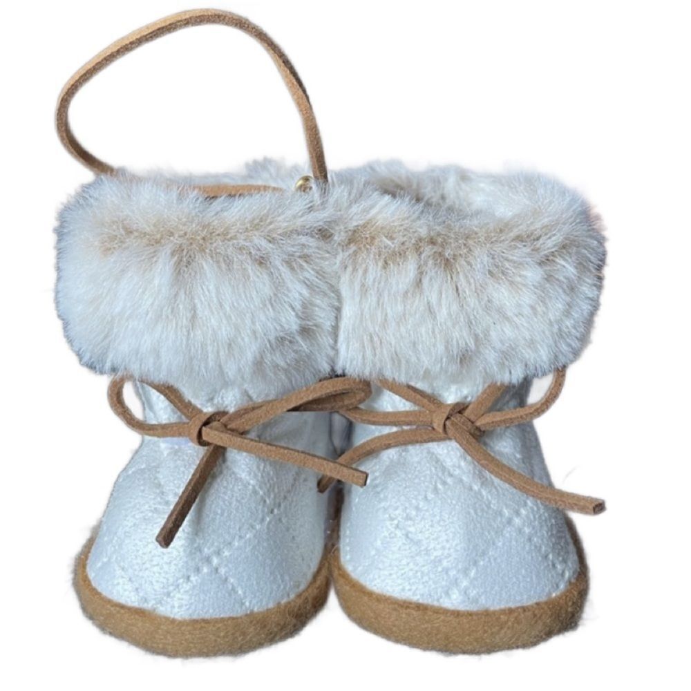 Christmas Tree Ornament: Pair of White Quilted Fur Lined Baby Boots